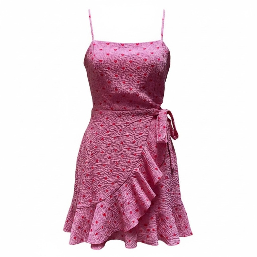 Altar'd State‎ Heart Wrap Dress Women Small Pink Red Ruffle Coquette Romantic